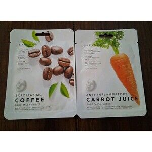 LOT OF 2 KOREAN Beauty Face Masks Exfoliating Coffee & Anti Inflammatory Carrot
